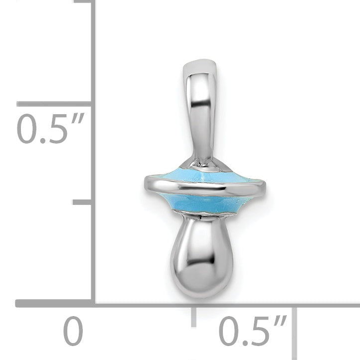 Sterling Silver De-Ani Rhodium-Plated 3D Blue Enameled Pacifier Pendant