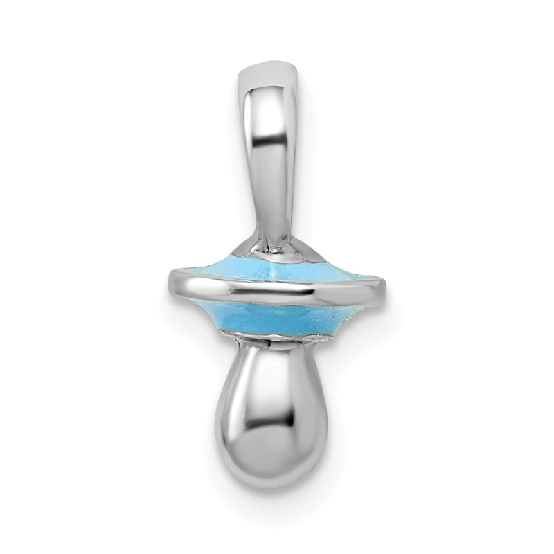 Sterling Silver De-Ani Rhodium-Plated 3D Blue Enameled Pacifier Pendant