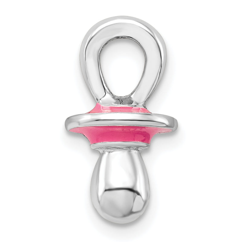 Sterling Silver De-Ani Rhodium-Plated 3D Pink Enameled Pacifier Pendant