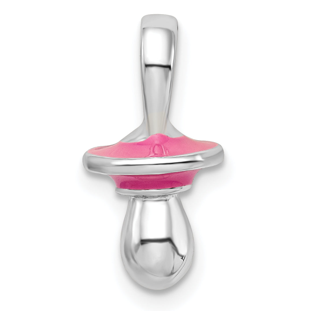 Sterling Silver De-Ani Rhodium-Plated 3D Pink Enameled Pacifier Pendant