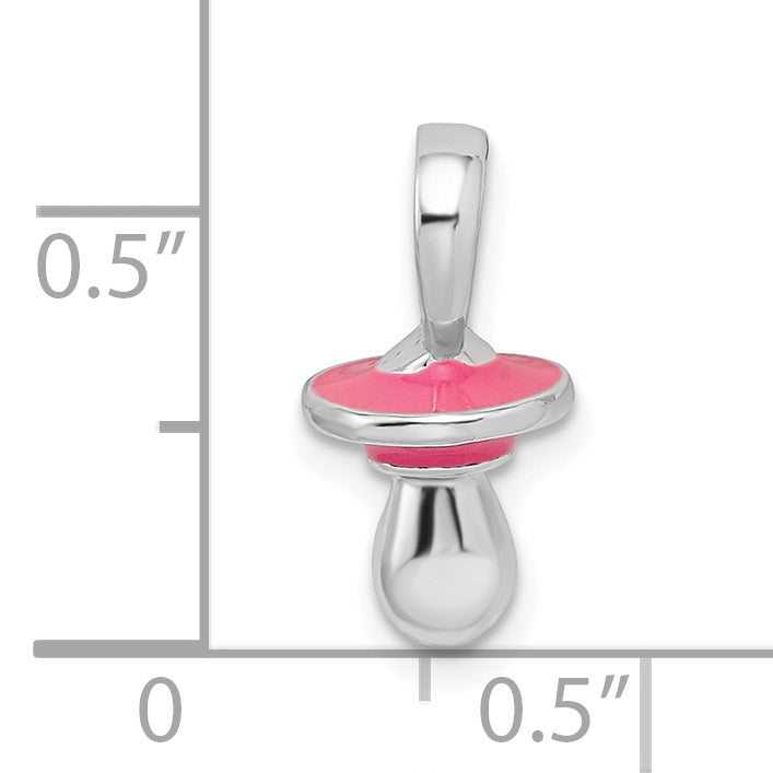 Sterling Silver De-Ani Rhodium-Plated 3D Pink Enameled Pacifier Pendant