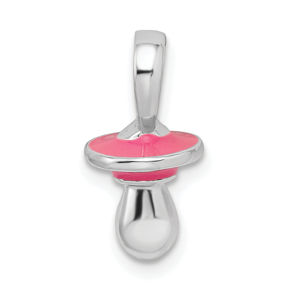 Sterling Silver De-Ani Rhodium-Plated 3D Pink Enameled Pacifier Pendant