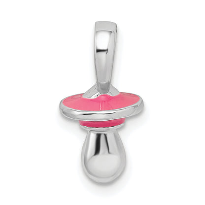Sterling Silver De-Ani Rhodium-Plated 3D Pink Enameled Pacifier Pendant