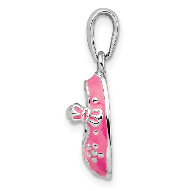 Sterling Silver De-Ani Rhodium-Plated 3D Pink Enameled Baby Shoe Pendant