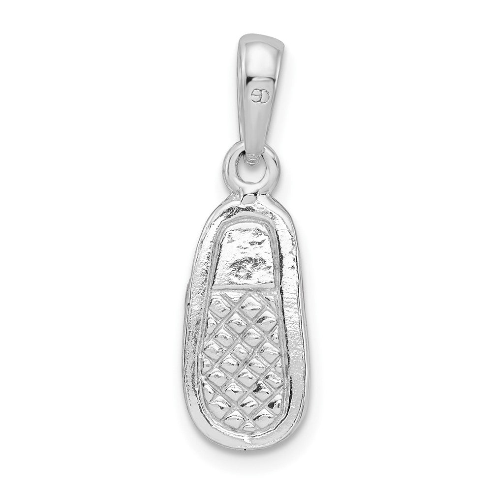 Sterling Silver De-Ani Rhodium-Plated 3D Pink Enameled Baby Shoe Pendant