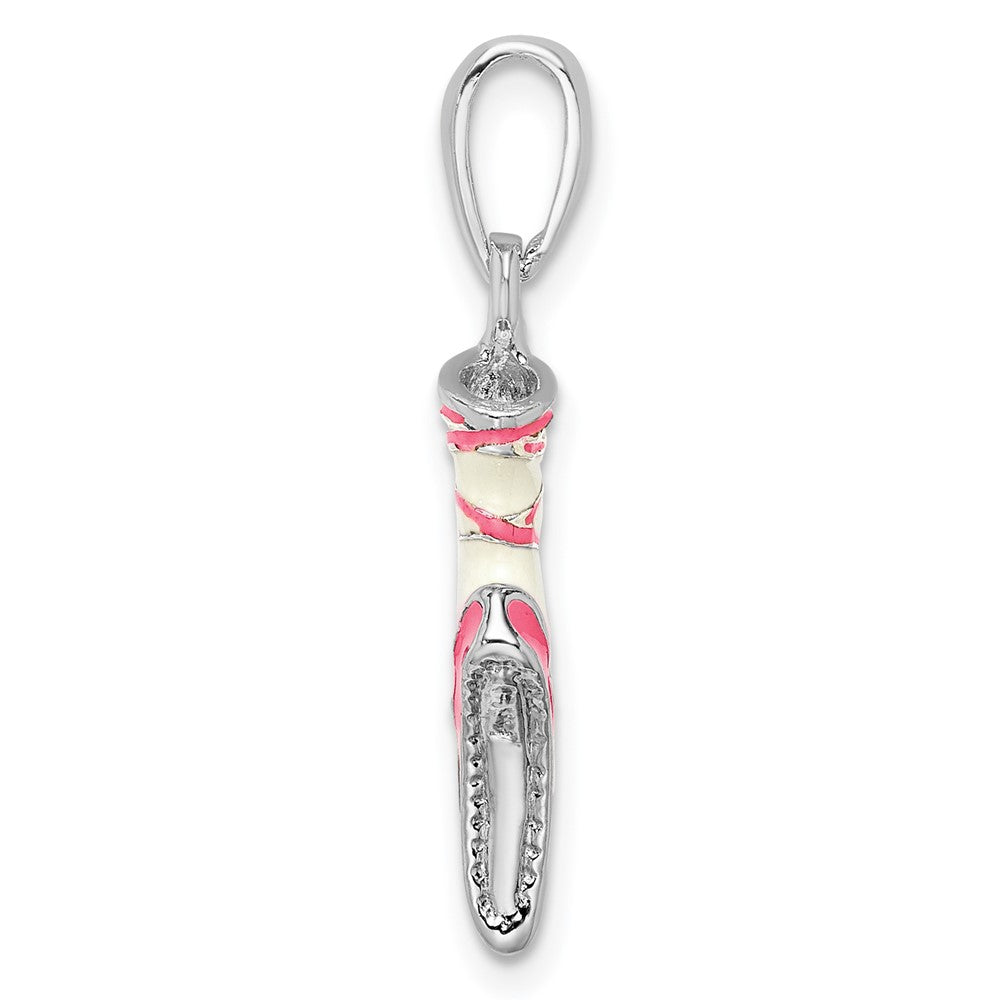 Sterling Silver De-Ani Rhodium-Plated Polished 3D Enameled Ballet Shoe Pendant