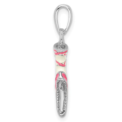 Sterling Silver De-Ani Rhodium-Plated Polished 3D Enameled Ballet Shoe Pendant