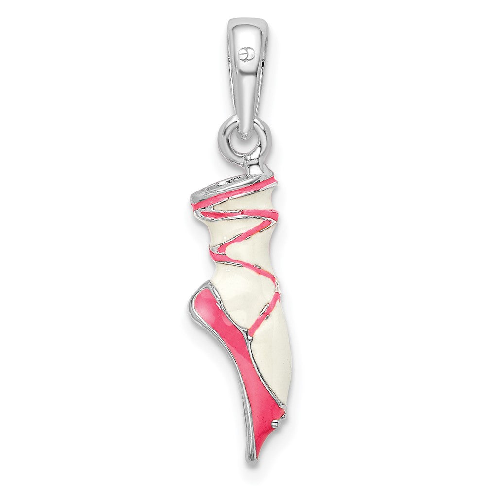 Sterling Silver De-Ani Rhodium-Plated Polished 3D Enameled Ballet Shoe Pendant