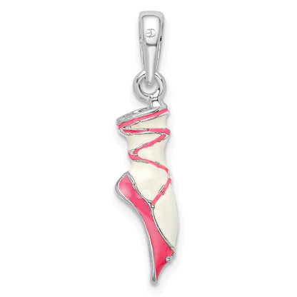 Sterling Silver De-Ani Rhodium-Plated Polished 3D Enameled Ballet Shoe Pendant