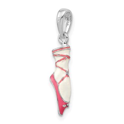 Sterling Silver De-Ani Rhodium-Plated Polished 3D Enameled Ballet Shoe Pendant