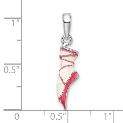 Sterling Silver De-Ani Rhodium-Plated Polished 3D Enameled Ballet Shoe Pendant