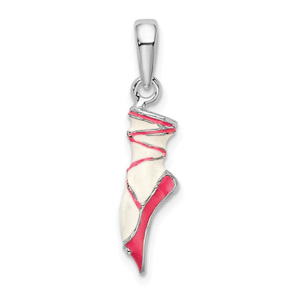 Sterling Silver De-Ani Rhodium-Plated Polished 3D Enameled Ballet Shoe Pendant
