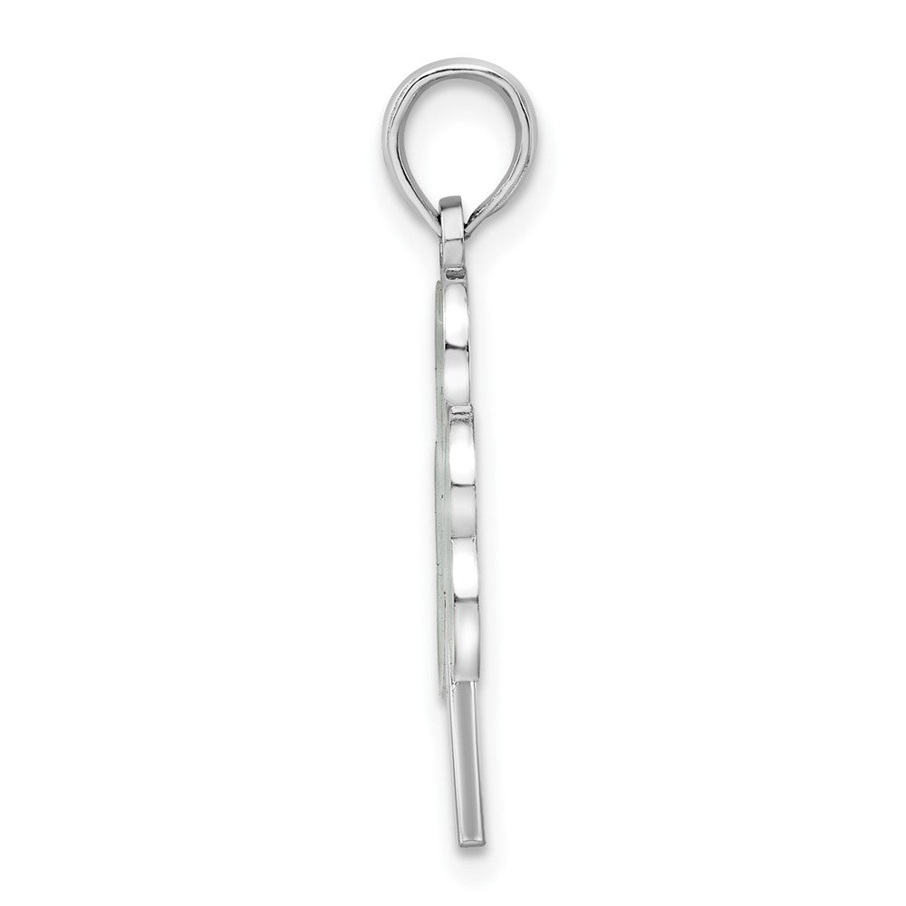 Sterling Silver De-Ani Rhodium-Plated Polished Enameled Shamrock Pendant