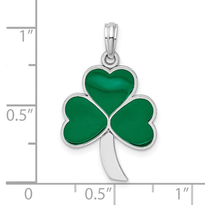 Sterling Silver De-Ani Rhodium-Plated Polished Enameled Shamrock Pendant