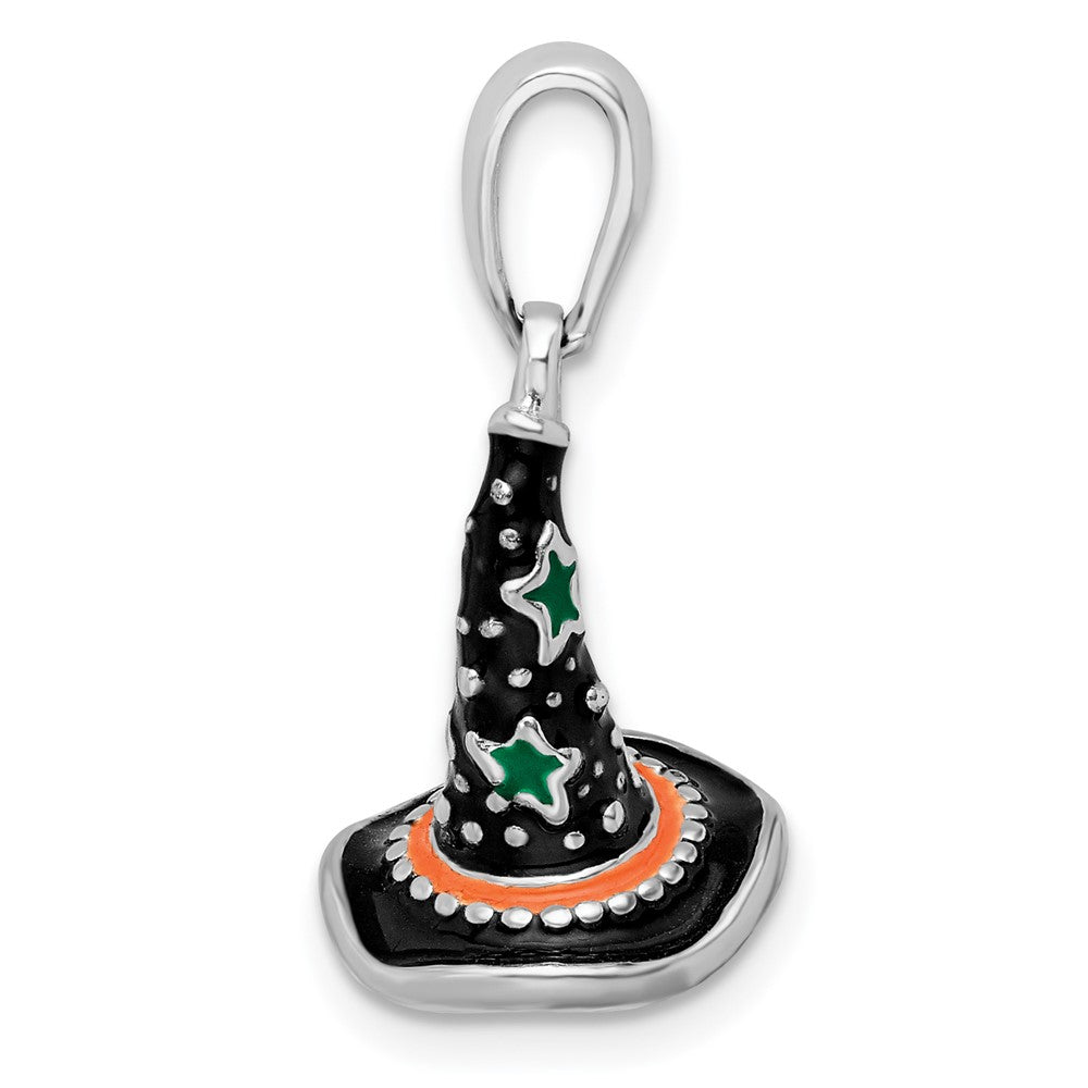 Sterling Silver De-Ani Rhodium-Plated Polished 3D Enameled Witch Hat Pendant
