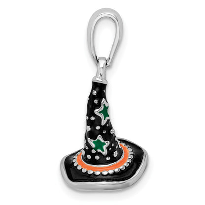 Sterling Silver De-Ani Rhodium-Plated Polished 3D Enameled Witch Hat Pendant
