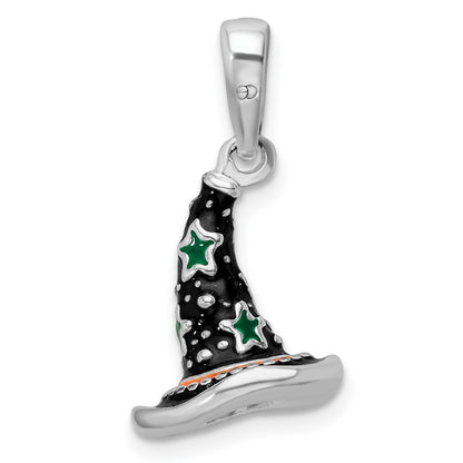 Sterling Silver De-Ani Rhodium-Plated Polished 3D Enameled Witch Hat Pendant