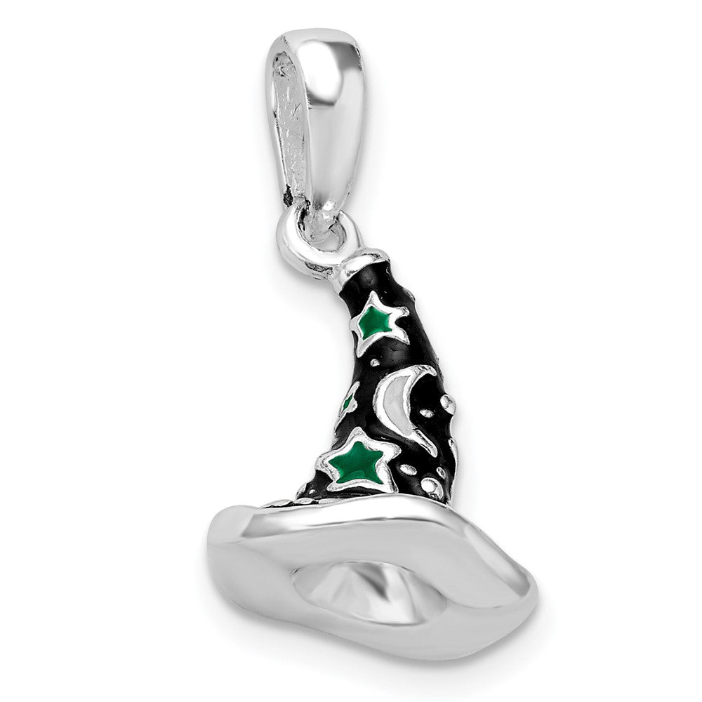 Sterling Silver De-Ani Rhodium-Plated Polished 3D Enameled Witch Hat Pendant