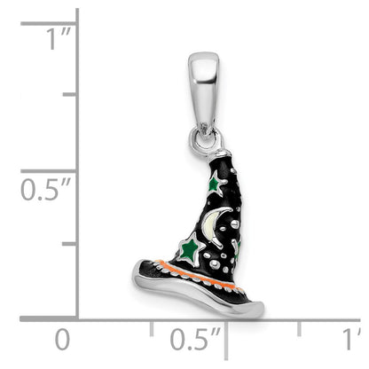 Sterling Silver De-Ani Rhodium-Plated Polished 3D Enameled Witch Hat Pendant