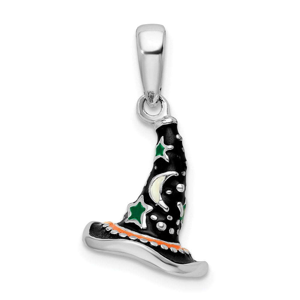 Sterling Silver De-Ani Rhodium-Plated Polished 3D Enameled Witch Hat Pendant