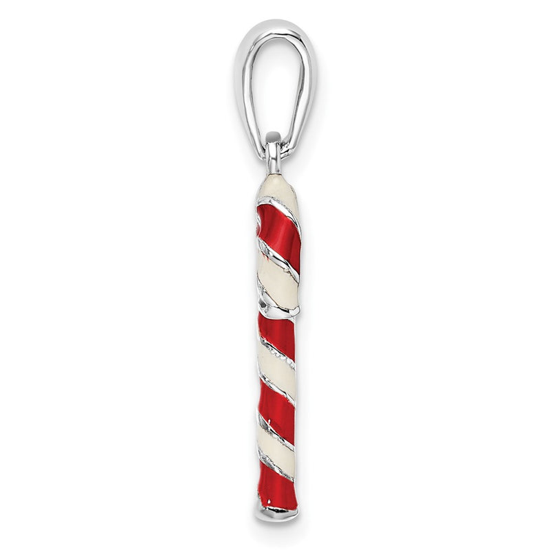 Sterling Silver De-Ani Rhodium-Plated 3D Enameled Candy Cane Pendant