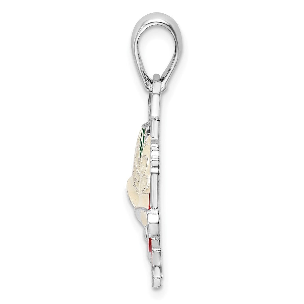 Sterling Silver De-Ani Rhodium-Plated Polished Enameled Bells And Holly Pendant