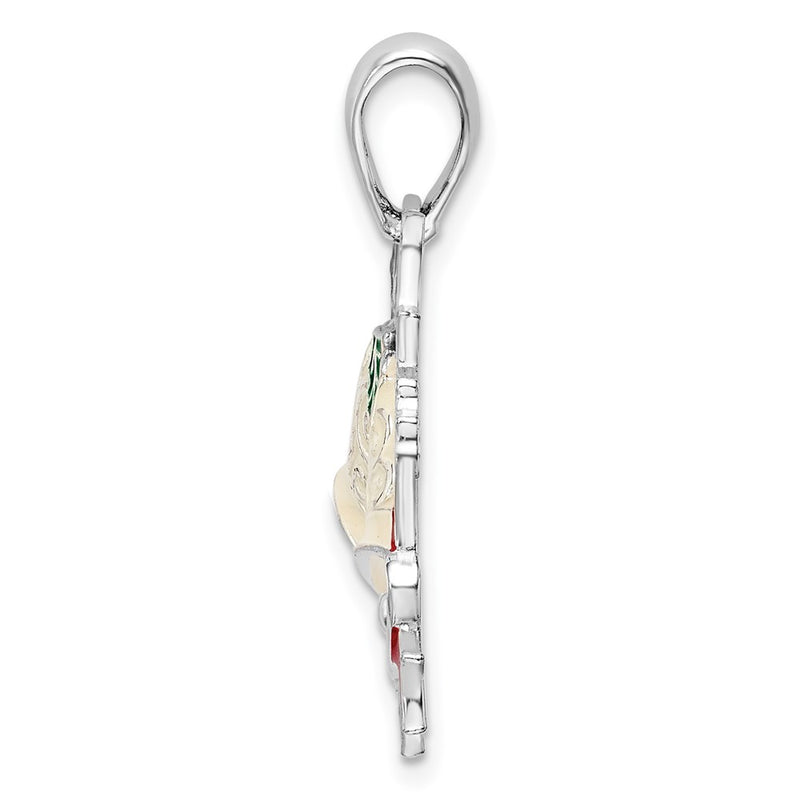 Sterling Silver De-Ani Rhodium-Plated Polished Enameled Bells And Holly Pendant
