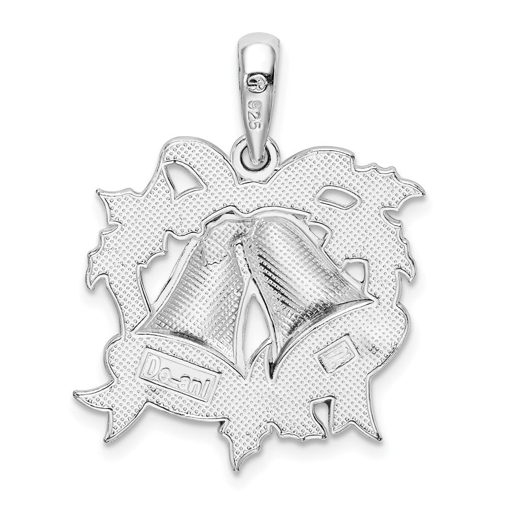 Sterling Silver De-Ani Rhodium-Plated Polished Enameled Bells And Holly Pendant