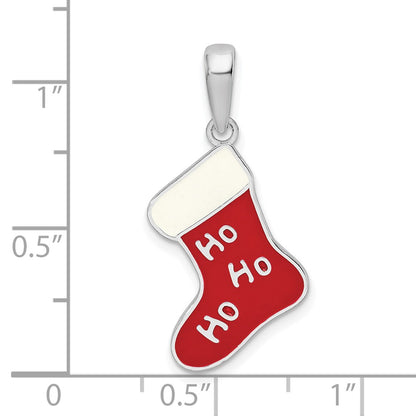 Sterling Silver De-Ani Rhodium-Plated Enameled Ho Stocking Pendant