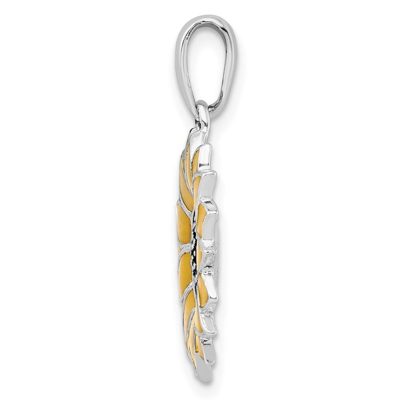 Sterling Silver De-Ani Rhodium-Plated Polished Enameled Sunflower Pendant