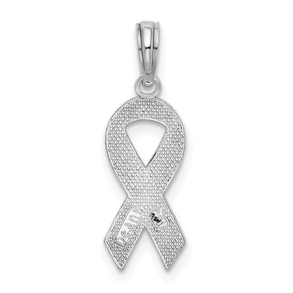 Sterling Silver De-Ani Rhodium-Plated Polished Enameled Pink Ribbon Pendant
