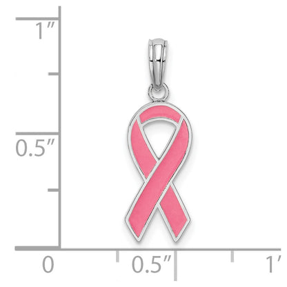 Sterling Silver De-Ani Rhodium-Plated Polished Enameled Pink Ribbon Pendant