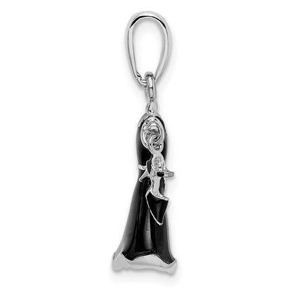 Sterling Silver De-Ani Rhodium-Plated 3D Enameled Black Dress And Shoe Pendant
