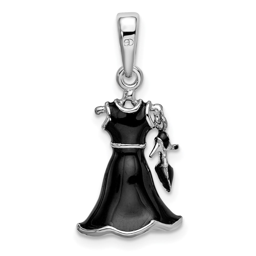 Sterling Silver De-Ani Rhodium-Plated 3D Enameled Black Dress And Shoe Pendant