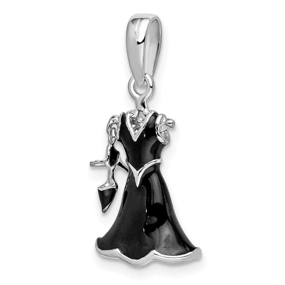 Sterling Silver De-Ani Rhodium-Plated 3D Enameled Black Dress And Shoe Pendant