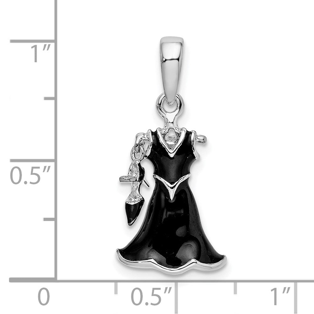 Sterling Silver De-Ani Rhodium-Plated 3D Enameled Black Dress And Shoe Pendant