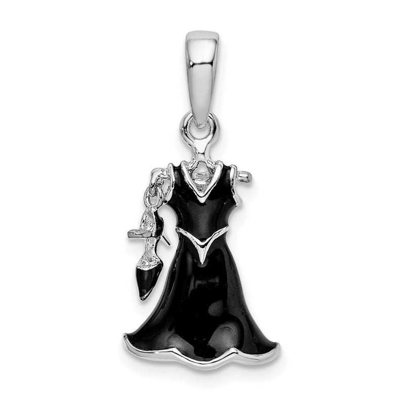 Sterling Silver De-Ani Rhodium-Plated 3D Enameled Black Dress And Shoe Pendant