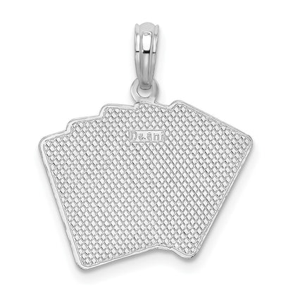 Sterling Silver De-Ani Rhodium-Plated Enameled Cards Royal Flush Pendant