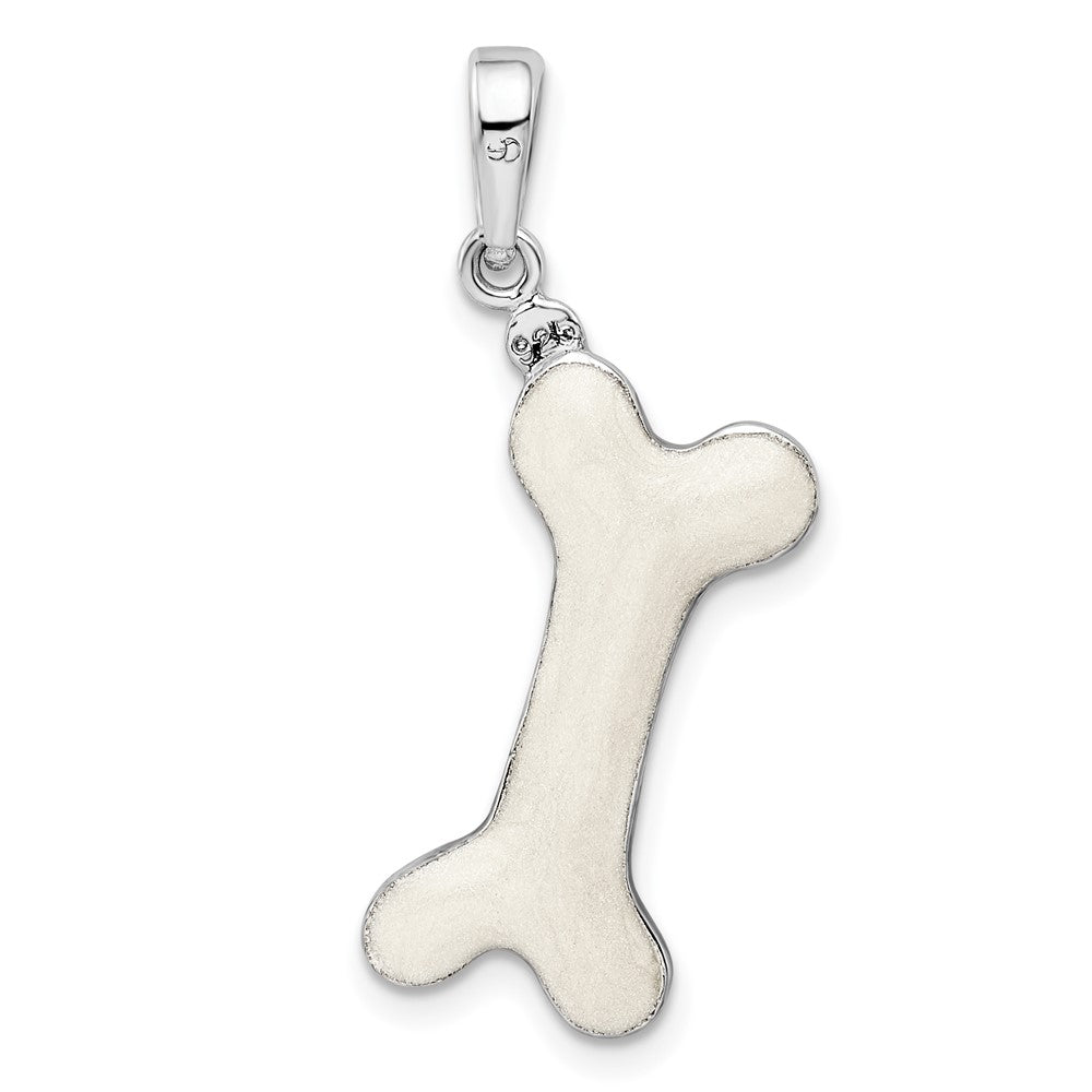 Sterling Silver De-Ani Rhodium-Plated Polished 3D Enameled Dog Bone Pendant