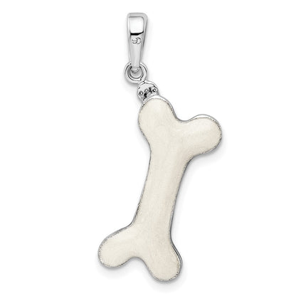 Sterling Silver De-Ani Rhodium-Plated Polished 3D Enameled Dog Bone Pendant