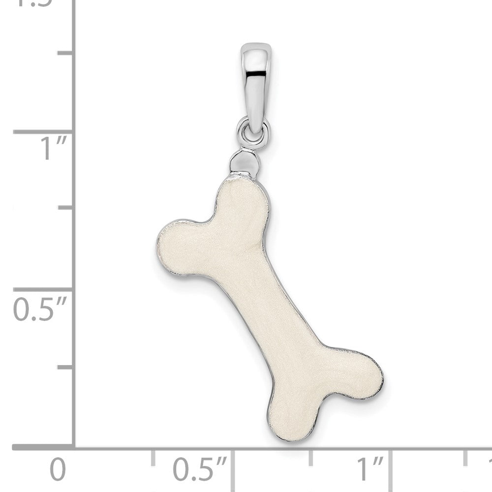 Sterling Silver De-Ani Rhodium-Plated Polished 3D Enameled Dog Bone Pendant