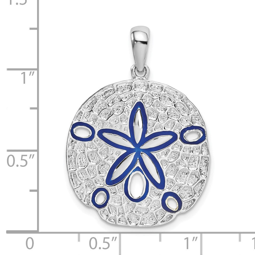 Sterling Silver De-Ani Rhodium-Plated Polished Enameled Sand Dollar Pendant