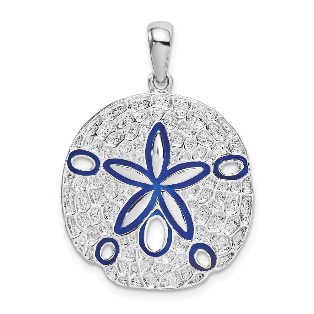 Sterling Silver De-Ani Rhodium-Plated Polished Enameled Sand Dollar Pendant