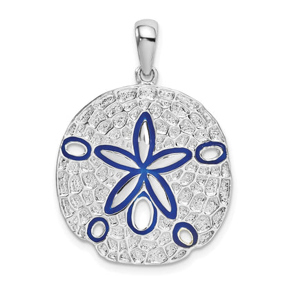 Sterling Silver De-Ani Rhodium-Plated Polished Enameled Sand Dollar Pendant