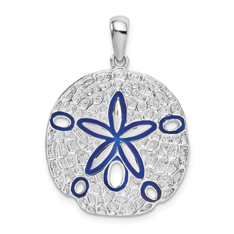 Sterling Silver De-Ani Rhodium-Plated Polished Enameled Sand Dollar Pendant