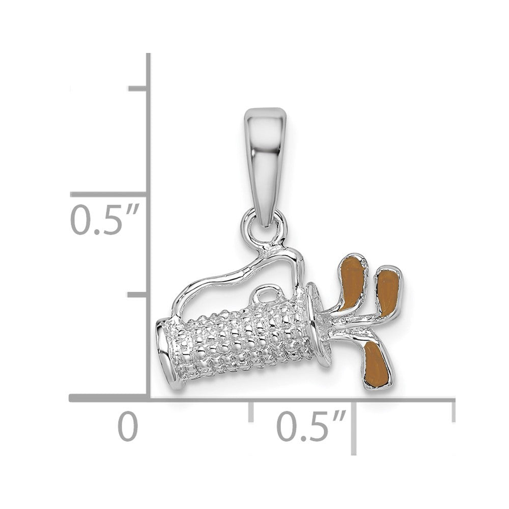 Sterling Silver De-Ani Rhodium-Plated Polished 3D Enameled Golf Bag Pendant