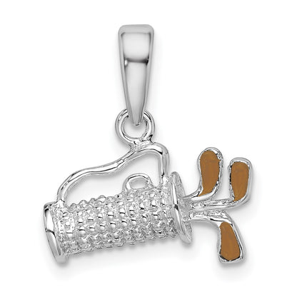 Sterling Silver De-Ani Rhodium-Plated Polished 3D Enameled Golf Bag Pendant
