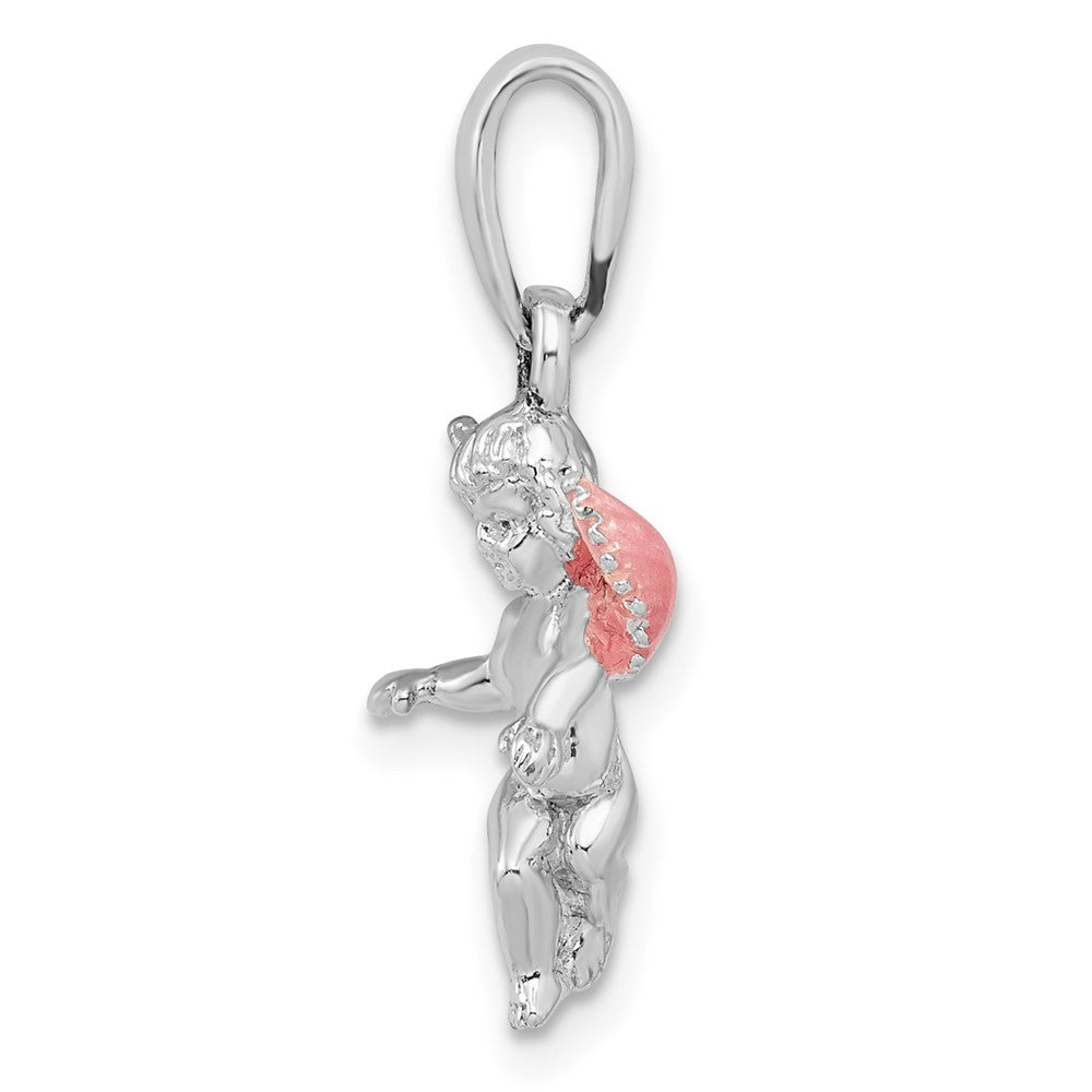 Sterling Silver De-Ani Rhodium-Plated Polished 3D Enameled Angel Pendant