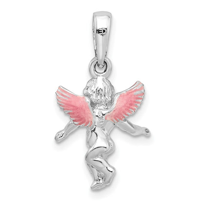 Sterling Silver De-Ani Rhodium-Plated Polished 3D Enameled Angel Pendant