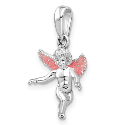 Sterling Silver De-Ani Rhodium-Plated Polished 3D Enameled Angel Pendant